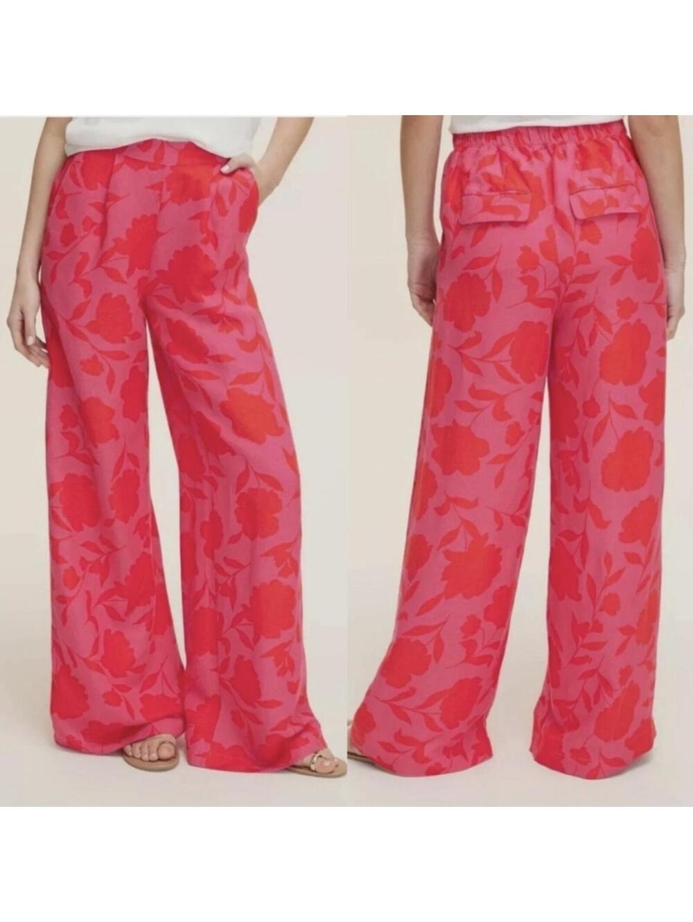 NEW NEW KATE SPADE x Target Sz 00 XXS Linen Wide Leg Pants Floral Pink